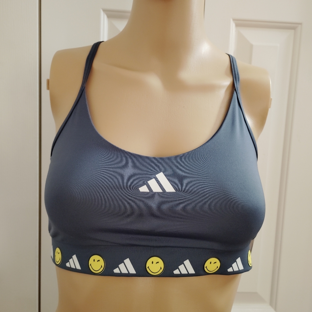 Adidas Smiley World Sport Training Bra Blue NEW Junior Girls Size XL